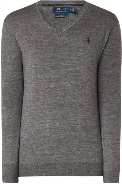 Ralph Lauren Slim fit pullover met gemê, leerd dessin en V hals