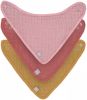 Lässig Muslin/terry Bandana Slabbetjes 3 Pcs Ass. Rose/rosewood/mustard online kopen