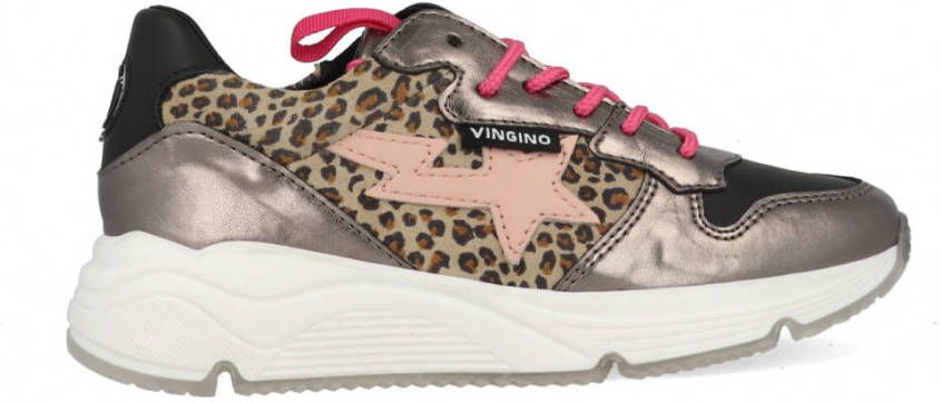 Vingino Zetta leren sneakers met panterprint roze/metallic online kopen