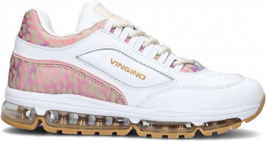 Vingino Fenna II leren sneakers met panterprint wit/roze online kopen